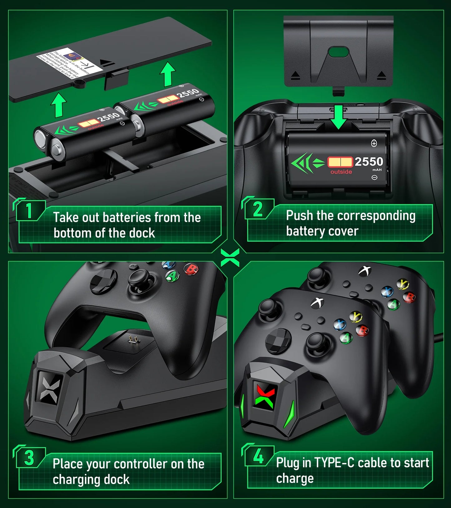Xbox Controller Charging Station with Dual 2550mAh Battery Packs for Series X/S and One X/S/Elite