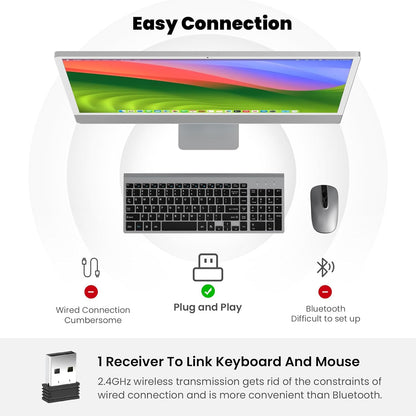 Wireless Keyboard and Mouse Combo - Grey Black | Compact Quite Scissor-Switch Keyboard with Optical Mouse, Includes USB-A Nano Receiver, for Computer,Mac,Laptop,Pc,Windows