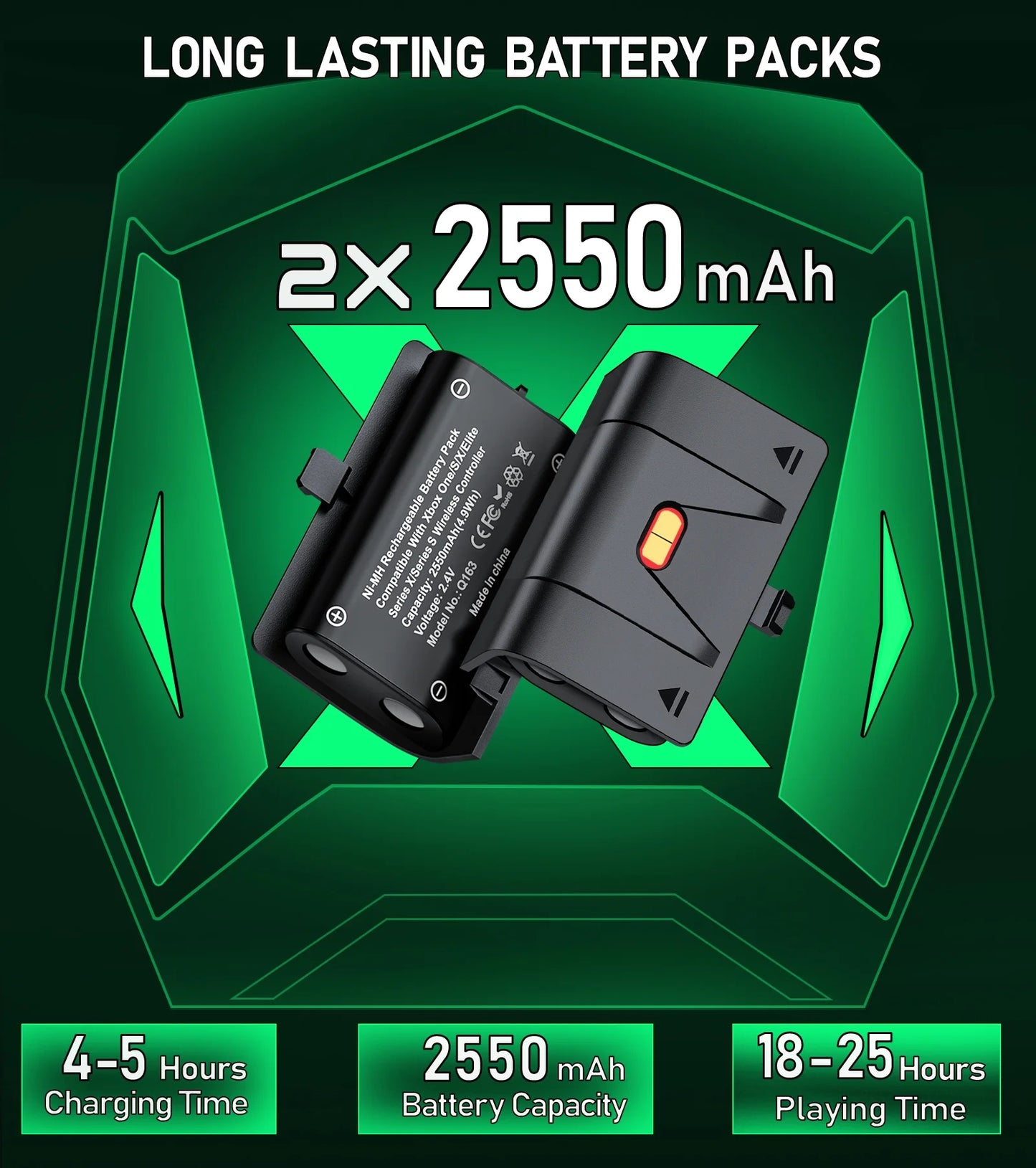Xbox Controller Charging Station with Dual 2550mAh Battery Packs for Series X/S and One X/S/Elite