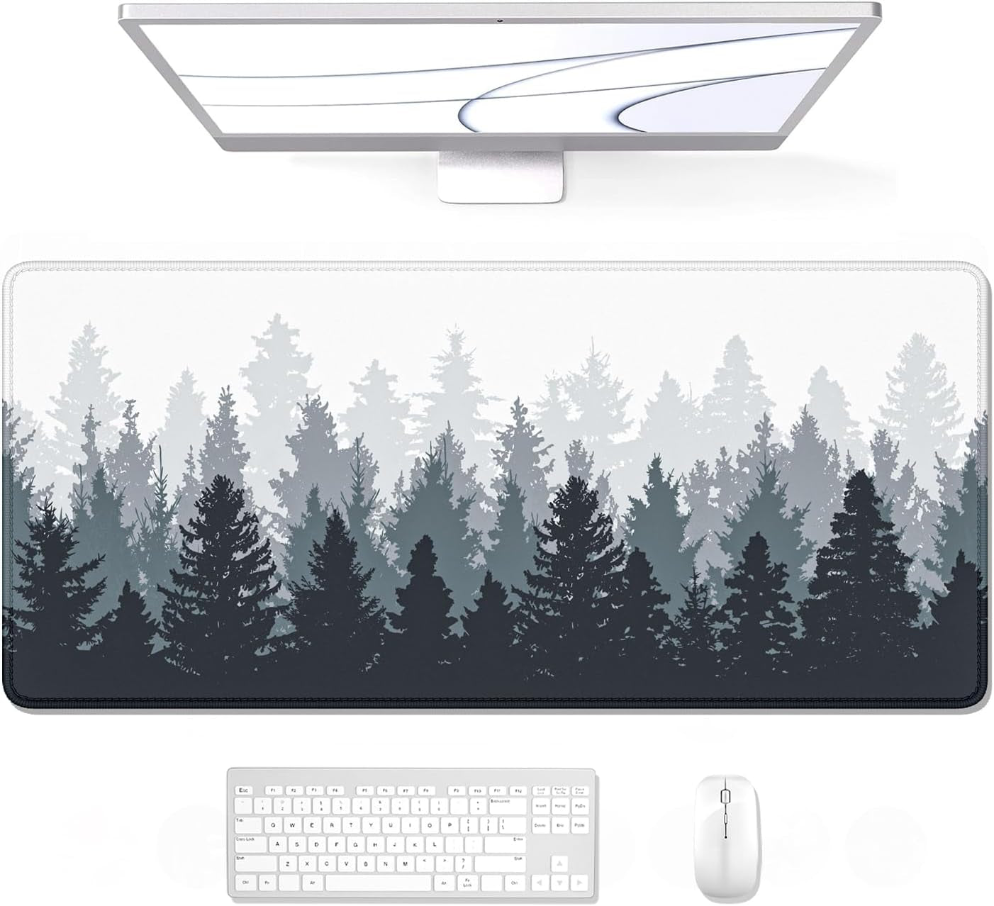Desk Mouse Pad, Oversized Forest Desk Mat 35.4 X 15.7 Inch, Extended Long Gaming Mousepad Non-Slip Rubber Base Stitched Edges XXL Ultra Large Thin Full Desk Pad for PC Laptop Gaming Work