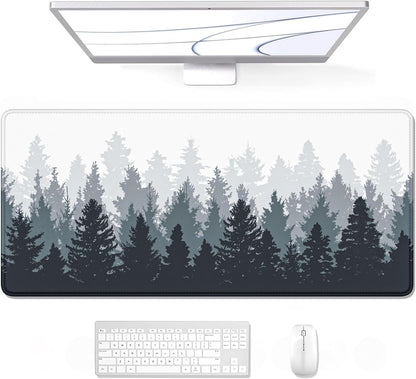 Desk Mouse Pad, Oversized Forest Desk Mat 35.4 X 15.7 Inch, Extended Long Gaming Mousepad Non-Slip Rubber Base Stitched Edges XXL Ultra Large Thin Full Desk Pad for PC Laptop Gaming Work