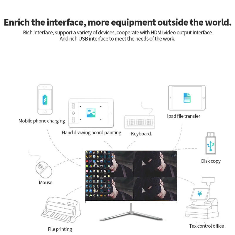 22 Inch All-In-One Desktop A8 -7410 AMD All in One Computer Full Set Gaming PC DDR3 512GB SSD PC All in One
