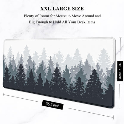 Desk Mouse Pad, Oversized Forest Desk Mat 35.4 X 15.7 Inch, Extended Long Gaming Mousepad Non-Slip Rubber Base Stitched Edges XXL Ultra Large Thin Full Desk Pad for PC Laptop Gaming Work
