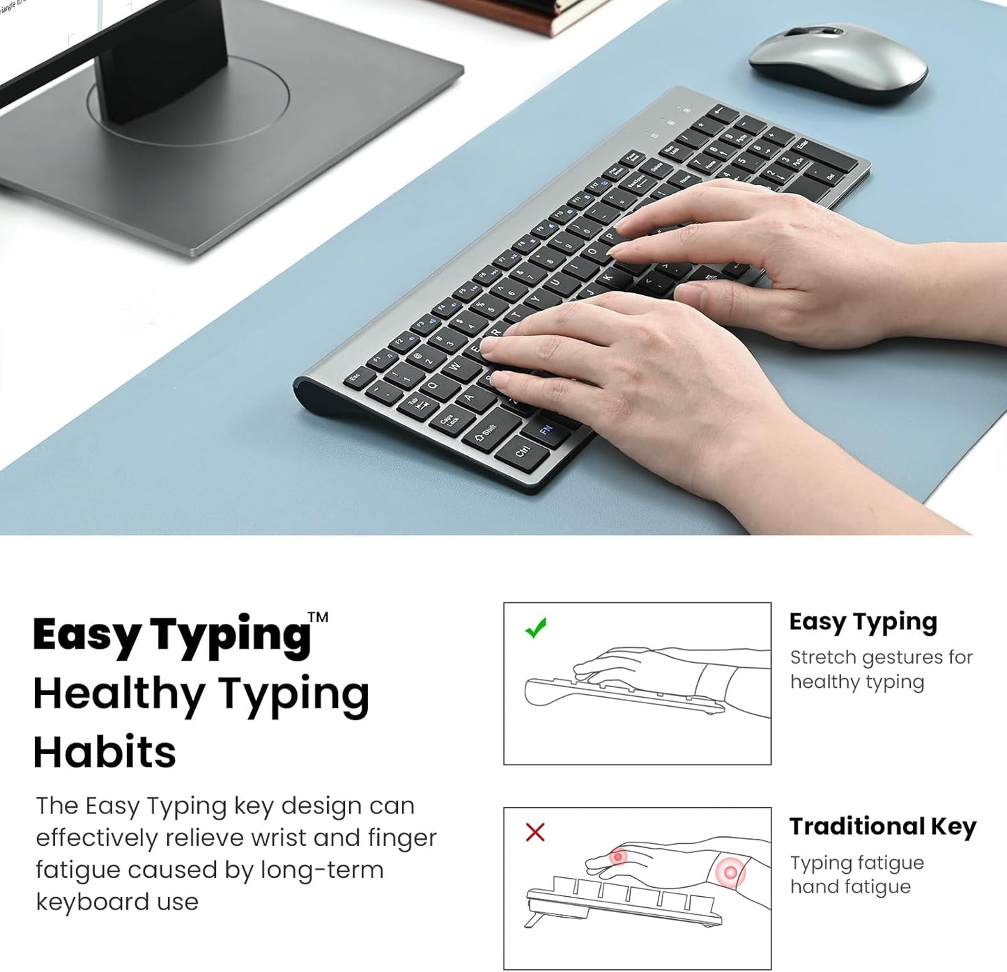 Wireless Keyboard and Mouse Combo - Grey Black | Compact Quite Scissor-Switch Keyboard with Optical Mouse, Includes USB-A Nano Receiver, for Computer,Mac,Laptop,Pc,Windows