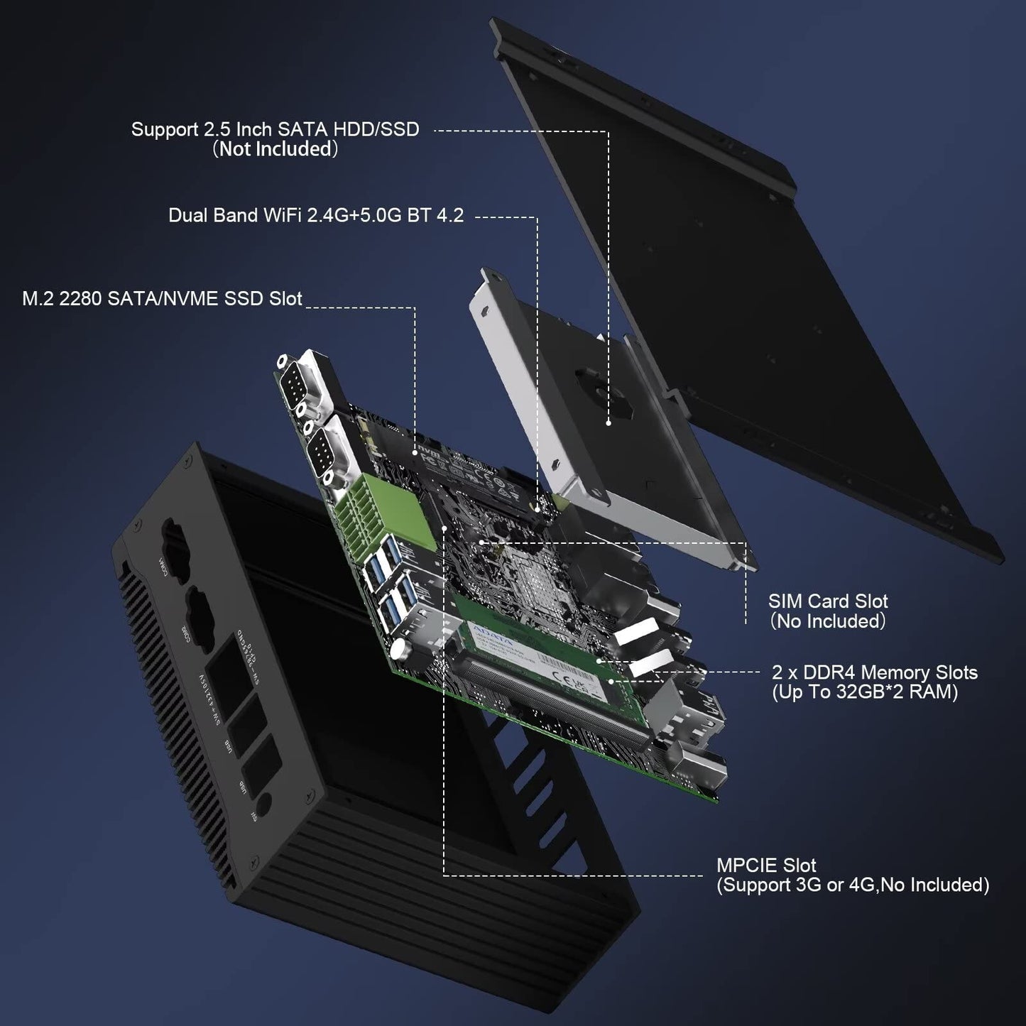 Fanless Industrial PC, Mini Computer Core I7-10810U, DDR4 16GB RAM 512GB M.2 ...