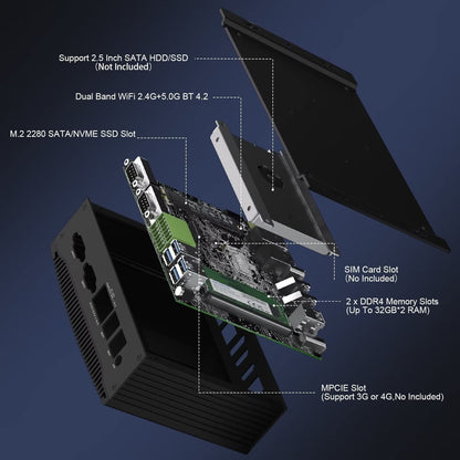 Fanless Industrial PC, Mini Computer Core I7-10810U, DDR4 16GB RAM 512GB M.2 ...