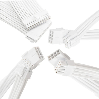 Formulamod All White PSU Extension Cable Kit , Solid Color Cable Solid Combo 300Mm Atx24Pin Pci-E8Pin Cpu8Pin with Combs