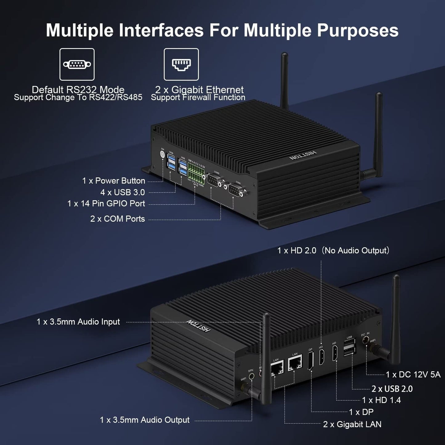 Fanless Industrial PC, Mini Computer Core I7-10810U, DDR4 16GB RAM 512GB M.2 ...