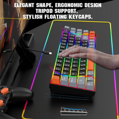 60% Percent Gaming Keyboard (68 Keys, Black-Grey-Orange) | Compact RGB Backlit Small Gaming Keyboard for Windows, PC, Laptop