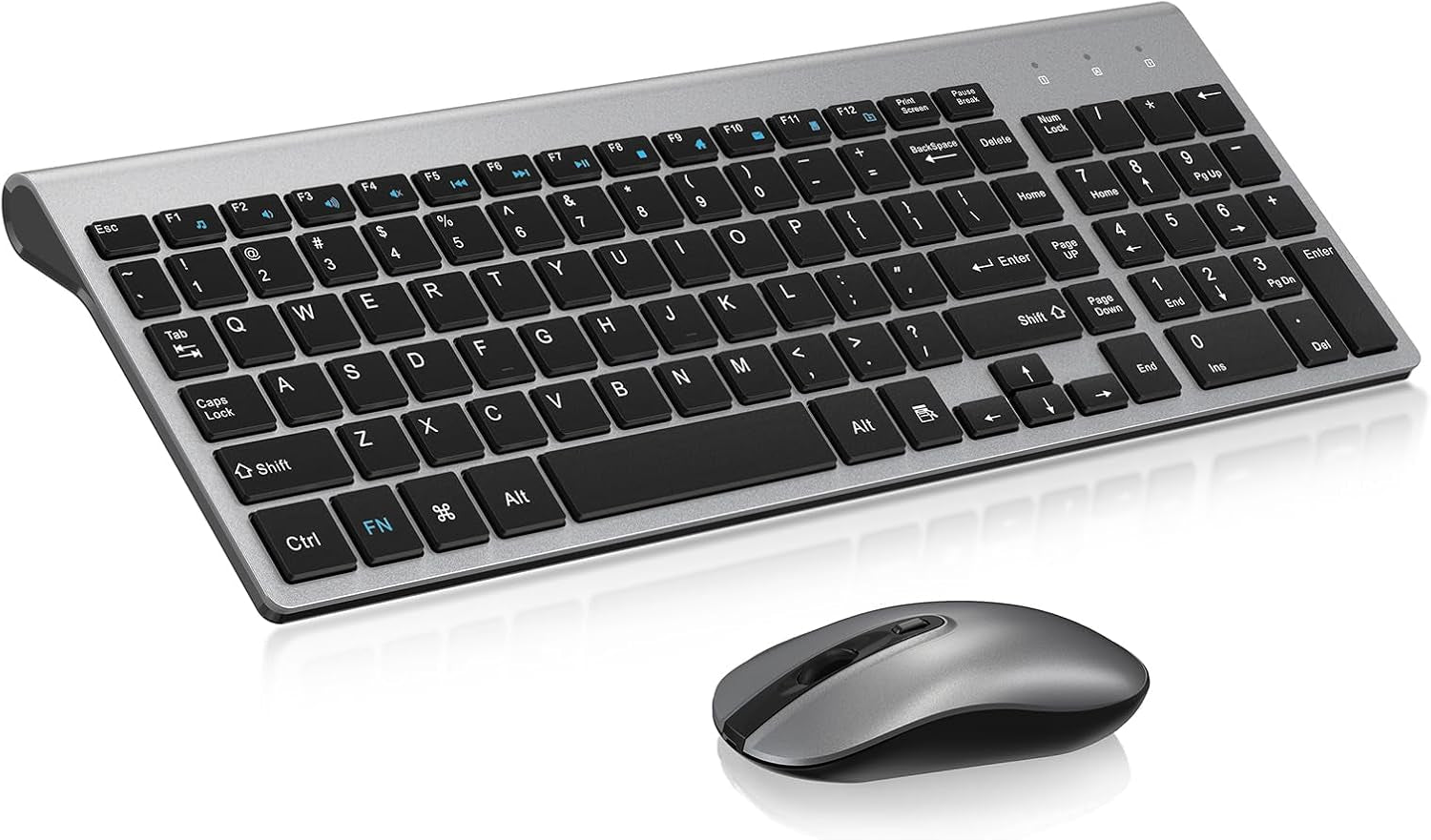 Wireless Keyboard and Mouse Combo - Grey Black | Compact Quite Scissor-Switch Keyboard with Optical Mouse, Includes USB-A Nano Receiver, for Computer,Mac,Laptop,Pc,Windows