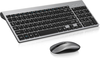 Wireless Keyboard and Mouse Combo - Grey Black | Compact Quite Scissor-Switch Keyboard with Optical Mouse, Includes USB-A Nano Receiver, for Computer,Mac,Laptop,Pc,Windows