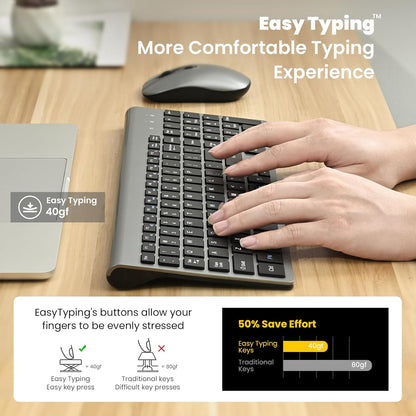 Wireless Keyboard and Mouse Combo - Grey Black | Compact Quite Scissor-Switch Keyboard with Optical Mouse, Includes USB-A Nano Receiver, for Computer,Mac,Laptop,Pc,Windows