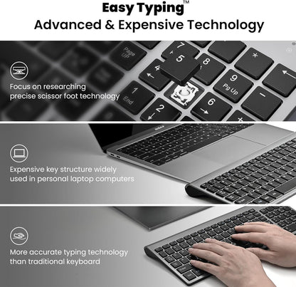 Wireless Keyboard and Mouse Combo - Grey Black | Compact Quite Scissor-Switch Keyboard with Optical Mouse, Includes USB-A Nano Receiver, for Computer,Mac,Laptop,Pc,Windows
