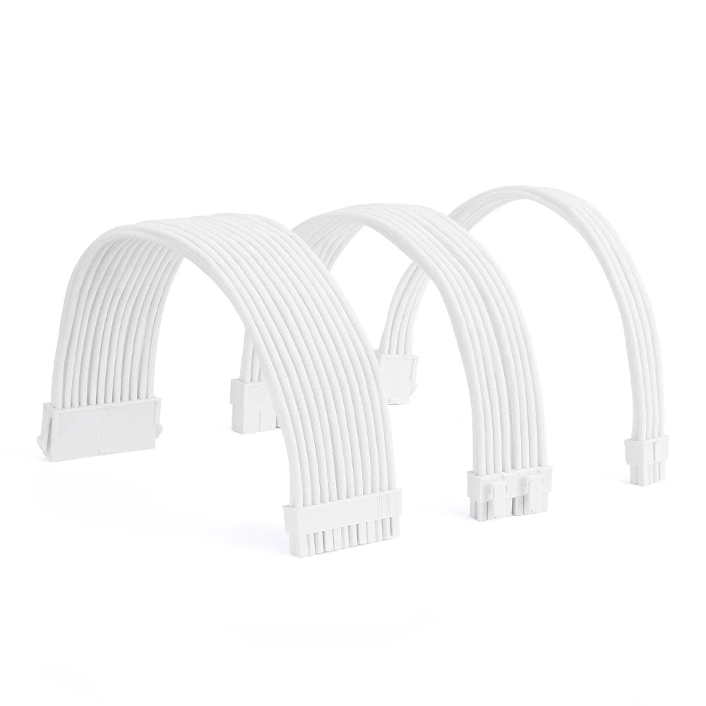 Formulamod All White PSU Extension Cable Kit , Solid Color Cable Solid Combo 300Mm Atx24Pin Pci-E8Pin Cpu8Pin with Combs