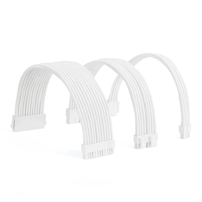 Formulamod All White PSU Extension Cable Kit , Solid Color Cable Solid Combo 300Mm Atx24Pin Pci-E8Pin Cpu8Pin with Combs