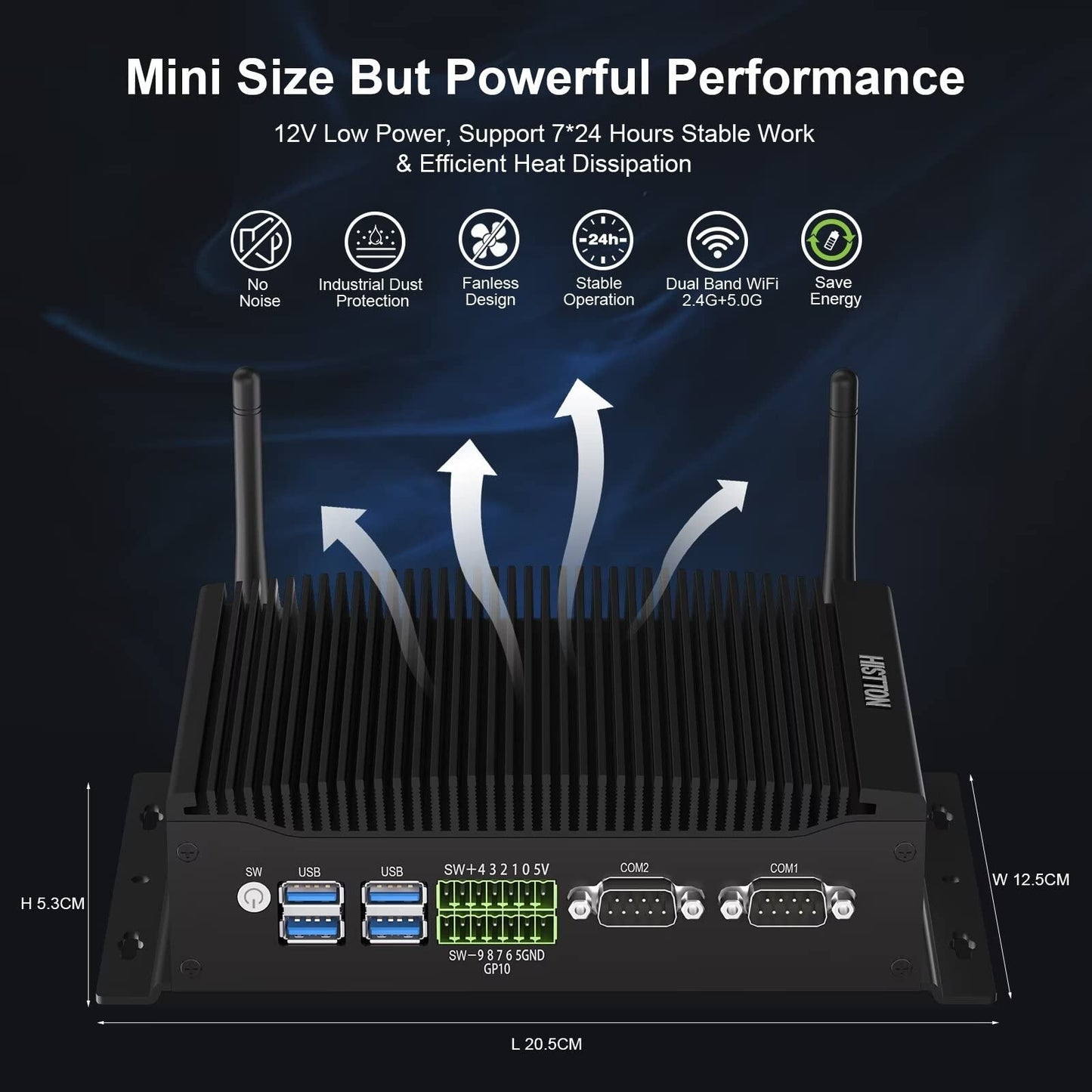 Fanless Industrial PC, Mini Computer Core I7-10810U, DDR4 16GB RAM 512GB M.2 ...