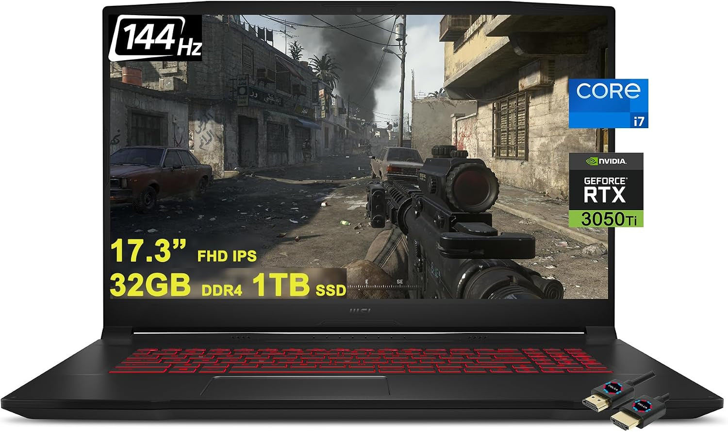 MSI Katana GF76 17 Gaming Laptop I 17.3” FHD IPS 144Hz I Intel 8-Core I7-11800H I 32GB DDR4 1TB SSD I Geforce RTX 3050 Ti I USB-C HDMI Backlit Win10 Black W/Dlca Accessory
