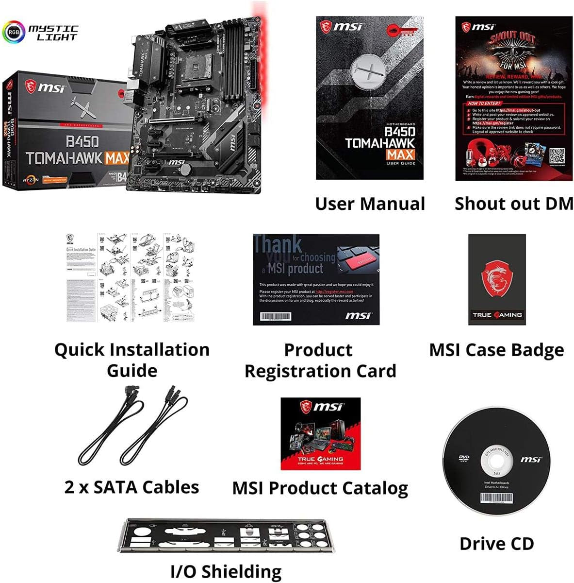 MSI Arsenal Gaming AMD Ryzen 2ND and 3Rd Gen AM4 M.2 USB 3 DDR4 DVI HDMI Crossfire ATX Motherboard (B450 Tomahawk MAX II)