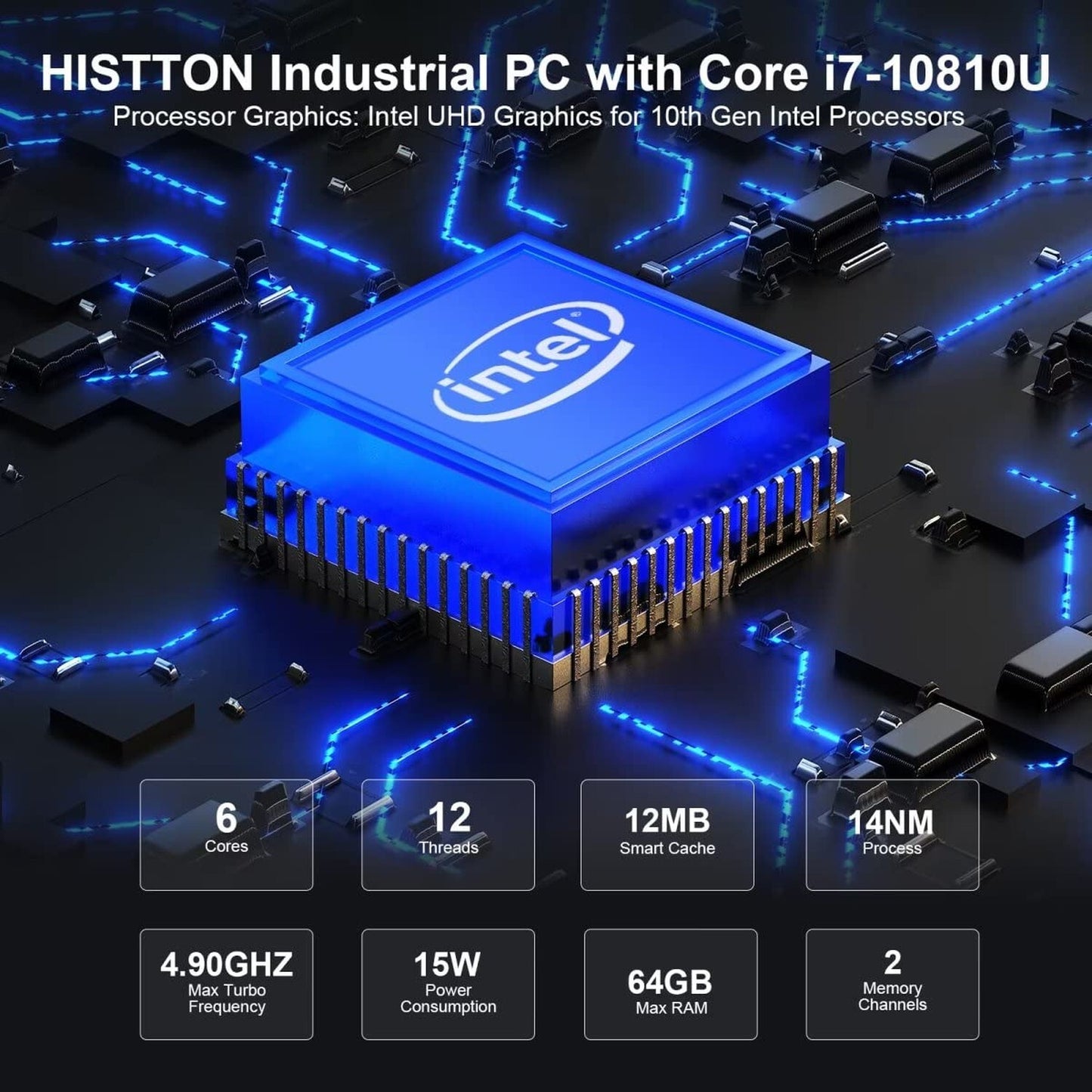 Fanless Industrial PC, Mini Computer Core I7-10810U, DDR4 16GB RAM 512GB M.2 ...