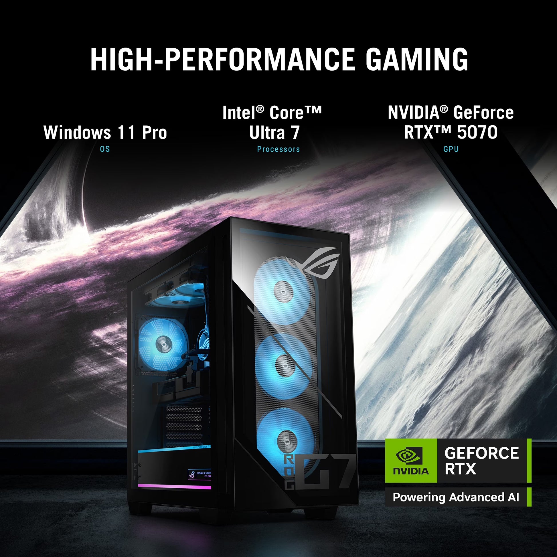 ROG G700 (2025) Gaming Desktop PC, Intel® Core™ Ultra 7 265F, NVIDIA® Geforce RTX™ 5070, 1TB SSD, 32GB RAM, Windows 11 Pro, G700TF-XS776