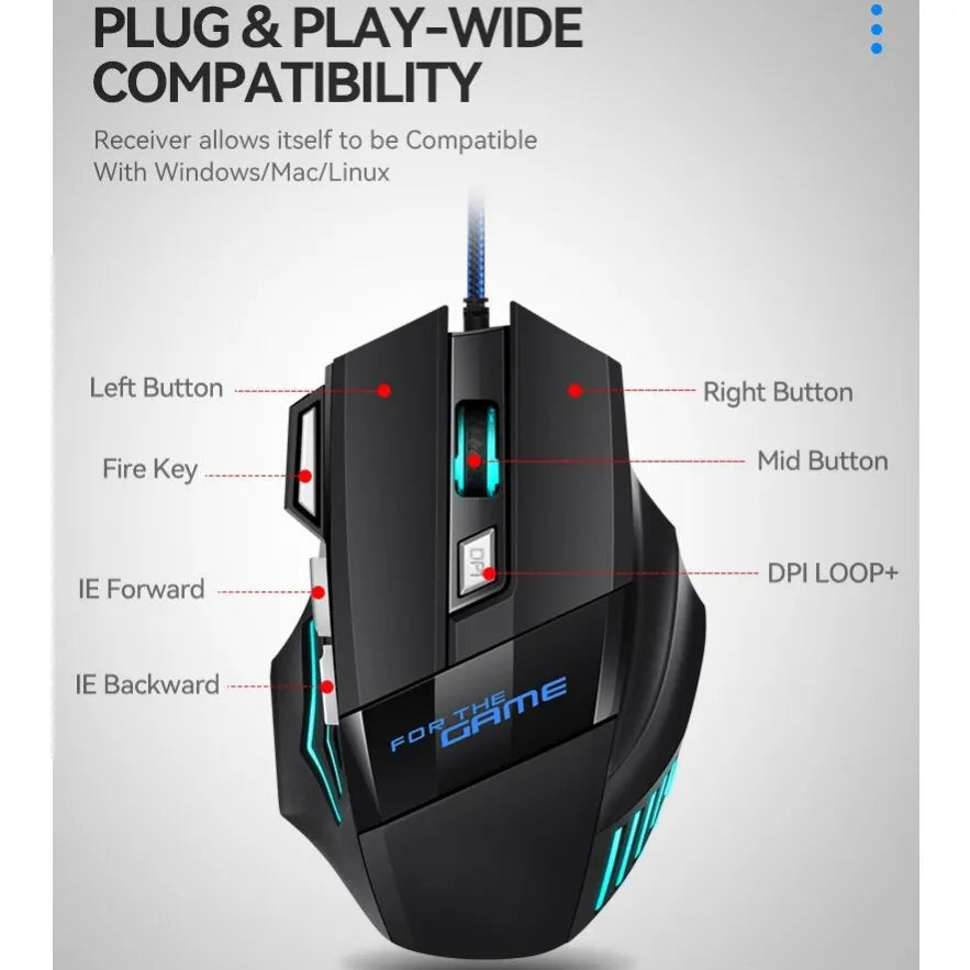 1 PC  New Hyperspeed USB Gaming Mouse RGB Backlit Ergonomic Game Mice 7D Esports Wired Mouse for Laptop PC Gamer