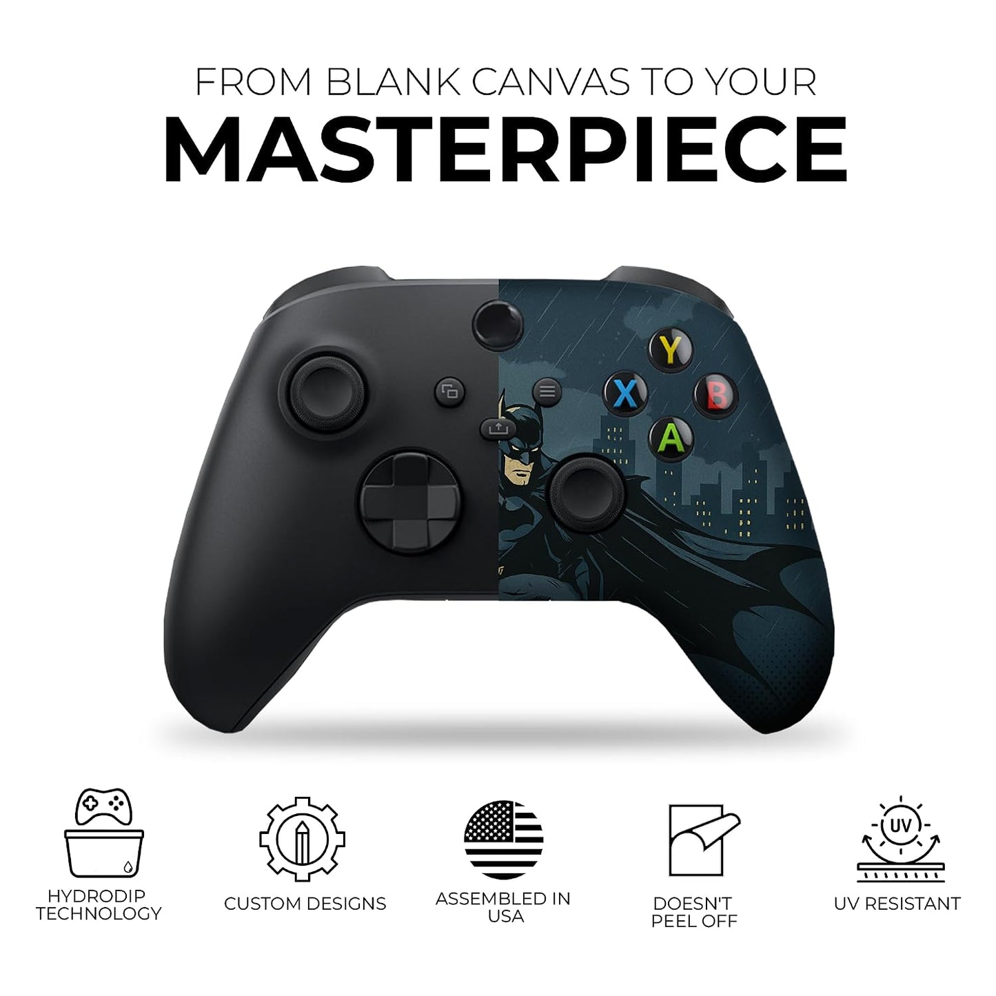 Battman Gottham Guarrdian Custom X-Box Controller Wireless Compatible with X-Box One/Series X/S Customized in USA with Permanent HYDRO-DIP Printing (NOT JUST a SKIN) (MODDED)
